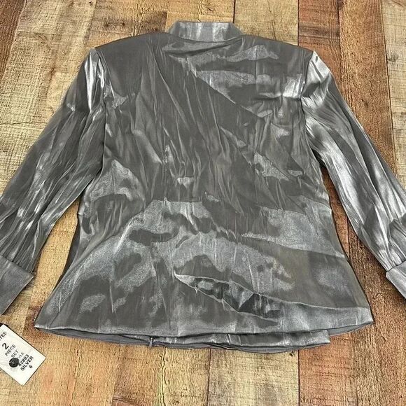 J.R. Nites by Carol Lin Jacket and Tank 2 Pc Metallic Silver Women’s Sz 6 - Picture 11 of 13